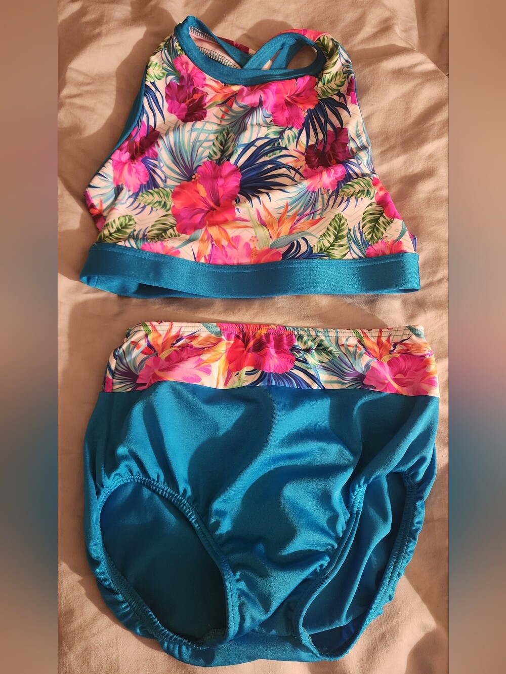 Girls Teal Floral Dance Set - Bright Teal and Pink Floral